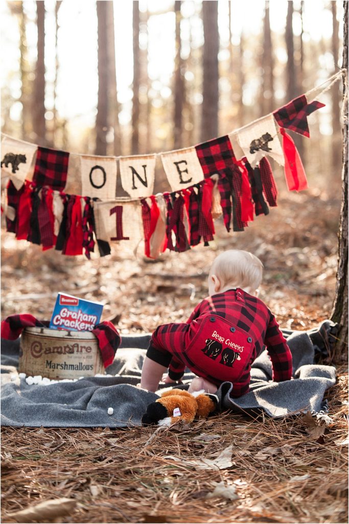 12 month baby portrait with vintage marshmallow tin