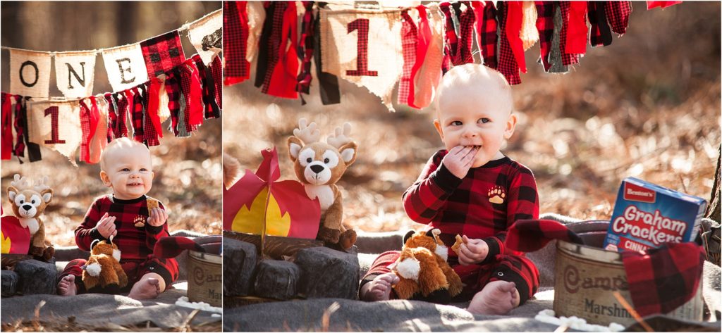 12 month baby portrait with vintage marshmallow tin