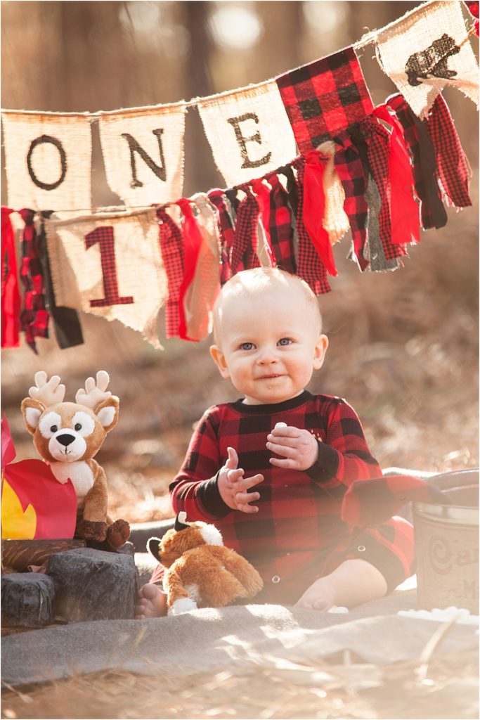 12 month baby portrait with vintage marshmallow tin